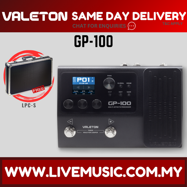 Valeton GP-100 Multi-Effect Amp Simulator With LPC-S Multi-Effect Pedal Case ( GP100 / GP 100 / LIVE )