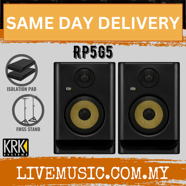 KRK ROKIT 5 G5 5" Powered Studio Monitor with Monitor stand And Isolation Pads - Each / Pair ( RP5G5 ) Replace RP5G4