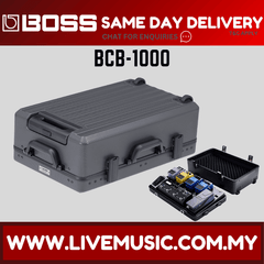 Gray Boss effect pedalboard case with textured lid and black corner hardware.