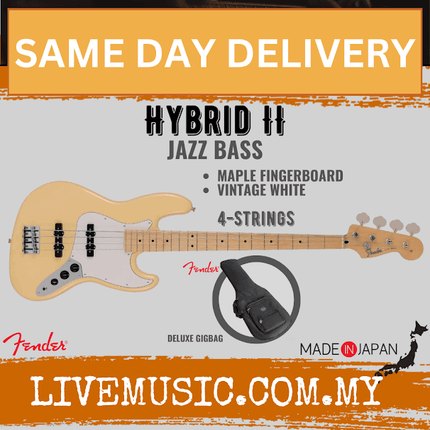 Fender Japan Hybrid II Jazz Bass Guitar, Maple Fretboard - Vintage White