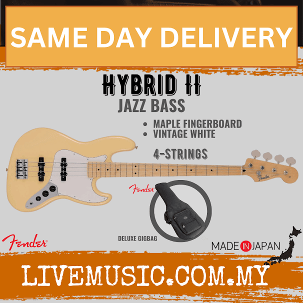 Fender Japan Hybrid II Jazz Bass Guitar, Maple Fretboard - Vintage White