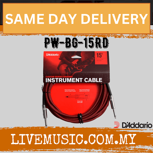 D'Addario Planet Waves PW-BG-15RD Braided Instrument Cable - 15 feet Red (PWBG15RD/DAddario)