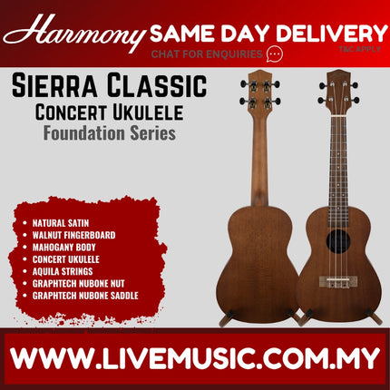 Harmony Foundation Series Sierra Classic Concert Ukulele, Natural Satin