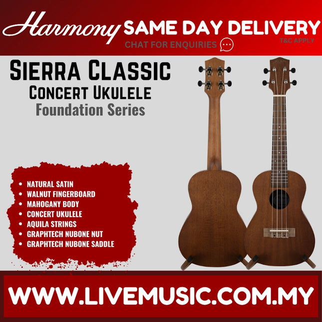 Harmony Foundation Series Sierra Classic Concert Ukulele, Natural Satin