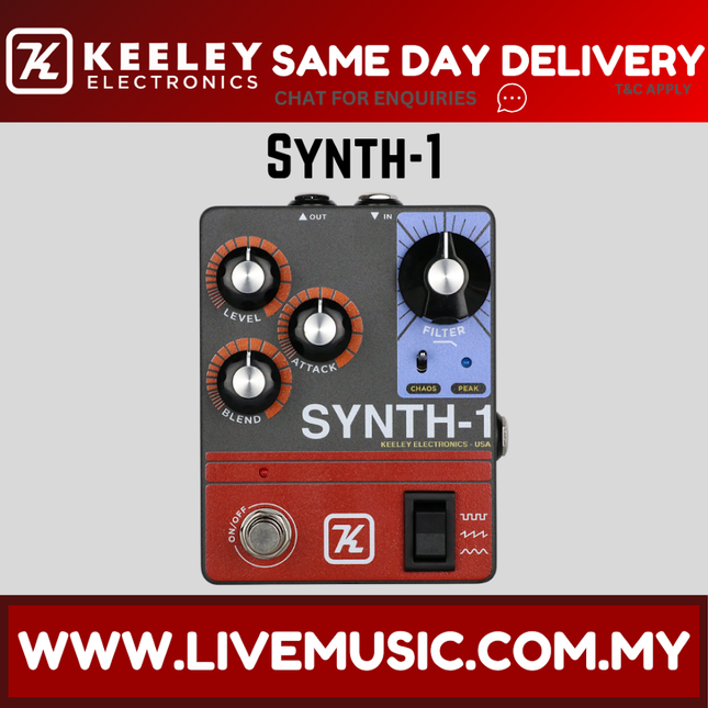 Keeley Synth-1 Reverse Attack Fuzz Wave Generator Guitar Effects Pedal (Synth1/Synth 1)