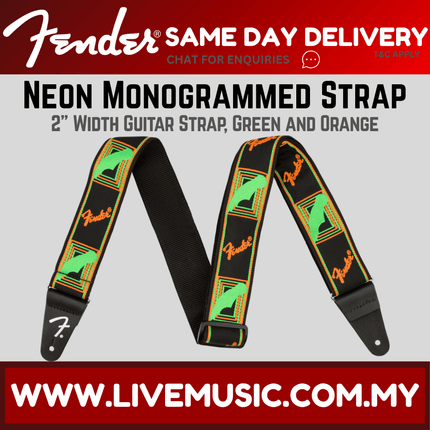 Fender Neon Monogram Guitar Strap, Green/Orange