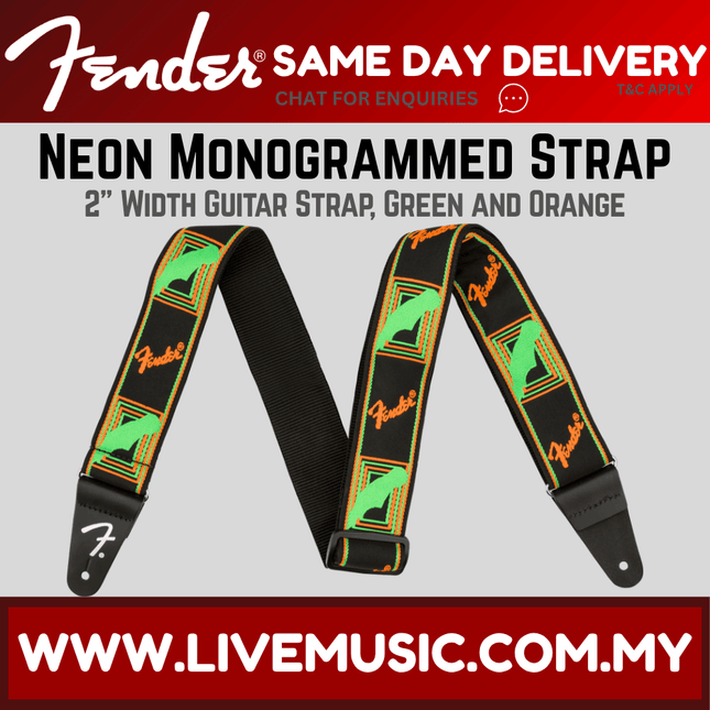 Fender Neon Monogram Guitar Strap, Green/Orange