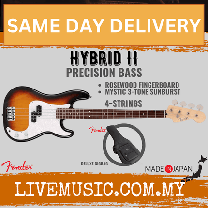Fender Japan Hybrid II Precision Bass Guitar, Rosewood Fretboard with Gig Bag - Mystic 3-Tone Sunburst