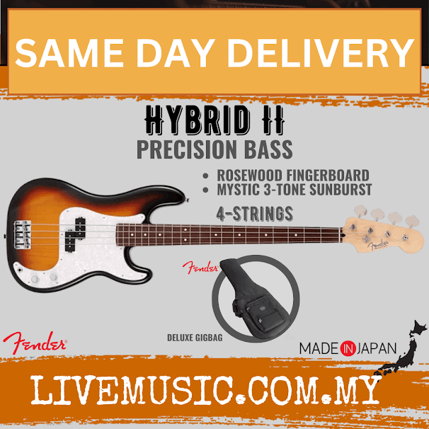 Fender Japan Hybrid II Precision Bass Guitar, Rosewood Fretboard with Gig Bag - Mystic 3-Tone Sunburst