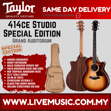 Taylor 414ce Studio Special Ed Sitka/Indian RW Grand Auditorium Acoustic Guitar, Shaded Edgeburst