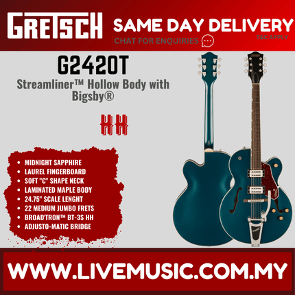 Gretsch G2420T Streamliner Hollowbody Electric Guitar w/Bigsby, Midnight Sapphire