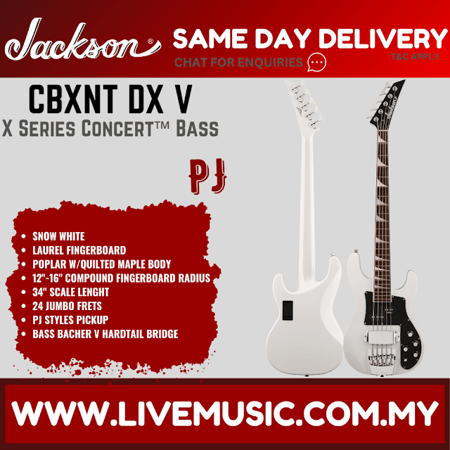 Jackson X Series Concert Bass CBXNT DX V Bass Guitar, Snow White