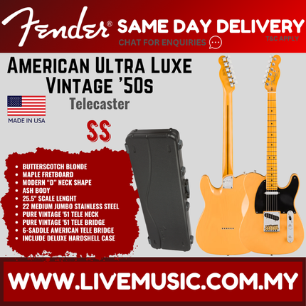 Fender American Ultra Luxe Vintage 50s Telecaster Electric Guitar, Maple FB, Butterscotch Blonde