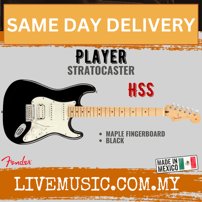Fender Player HSS Stratocaster Electric Guitar, Maple Fretboard - Black