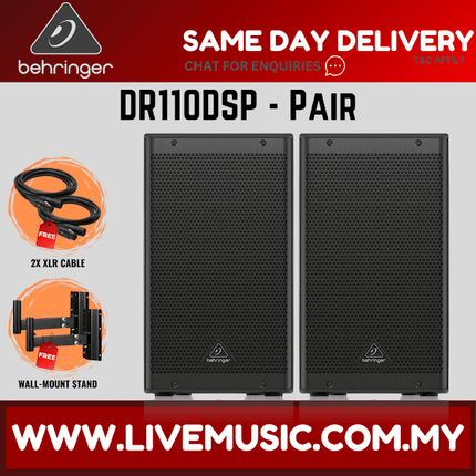 Behringer DR110DSP 1000W 10" Powered Speaker with Bluetooth w/Wireless Mic,Speaker Stand & Cable - (DR-110DSP DR 110DSP)