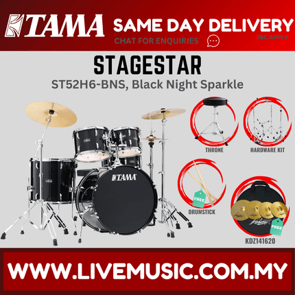 Tama Stagestar ST52H6 5-piece Drum Set With Drumsticks and Throne With KDZ141620 Cymbals Set