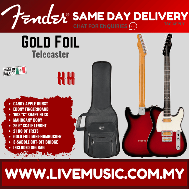 Fender Gold Foil Telecaster Electric Guitar, Ebony FB, Candy Apple Burst