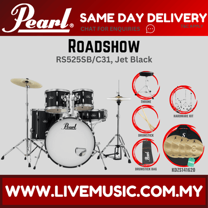 Pearl Roadshow RS525SB/C Drum Set with KDZS141620 Silent Cymbal set, Drum Throne