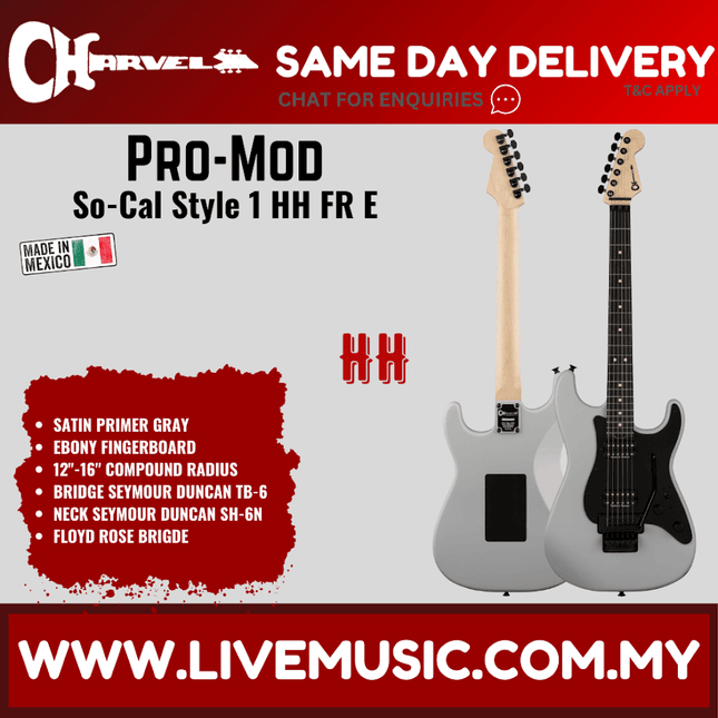 Charvel Pro-Mod So-Cal Style 1 HH FR E Electric Guitar, Ebony FB, Primer Gray