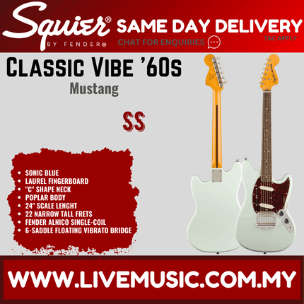 Squier Classic Vibe 60s Mustang Electric Guitar Laurel Fingerboard - Sonic Blue