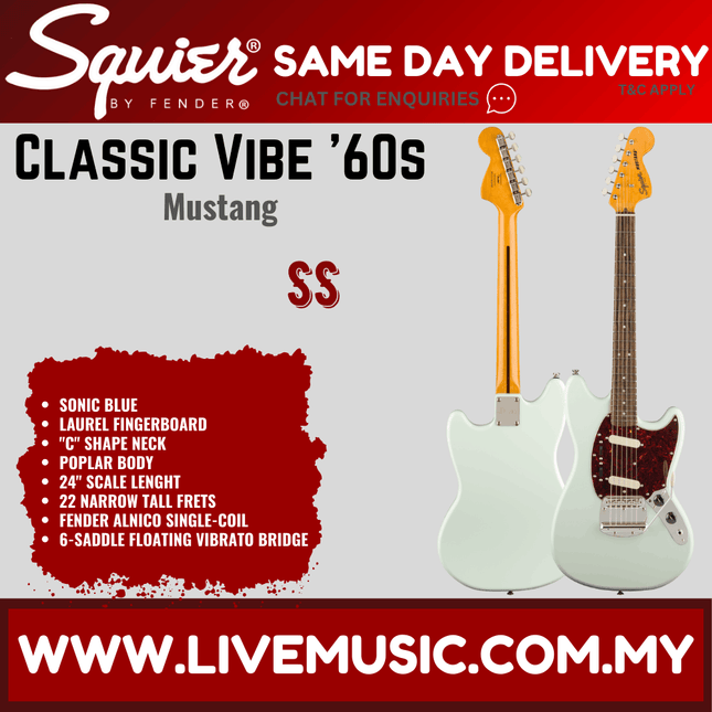 Squier Classic Vibe 60s Mustang Electric Guitar Laurel Fingerboard - Sonic Blue