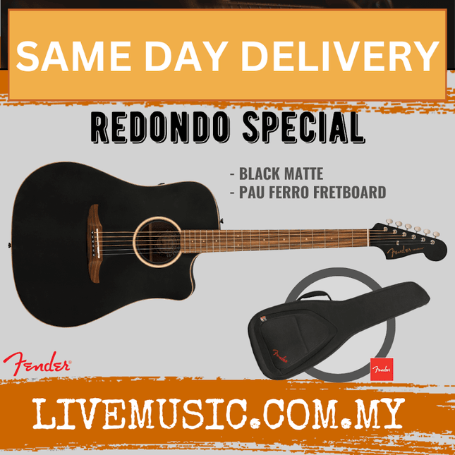 Matte black slope-shoulder acoustic guitar with gig bag