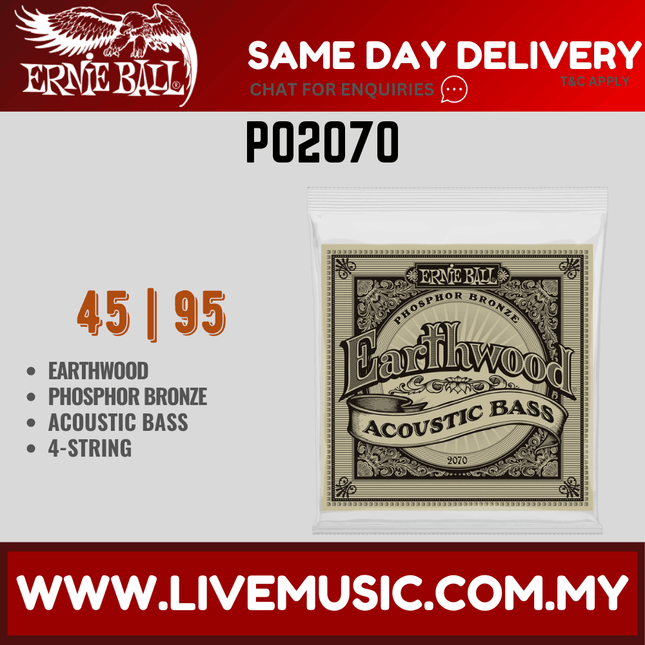 Ernie Ball 2070 Earthwood Phosphor Bronze Acoustic Bass Strings, 45-95 Gauge