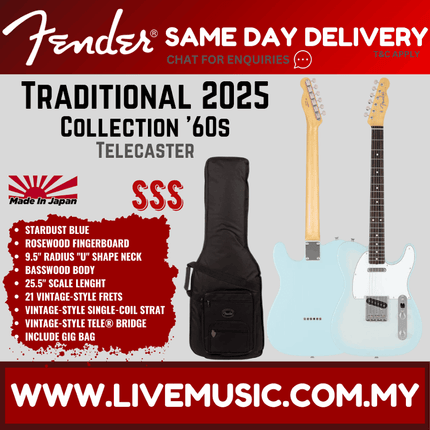 Fender Japan Traditional 2025 Collection 60s Telecaster Electric Guitar, RW FB, Stardust Blue