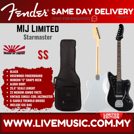 Fender MIJ Limited Starmaster Electric Guitar, RW FB, Candy Apple Red / Black / Jupiter Blue