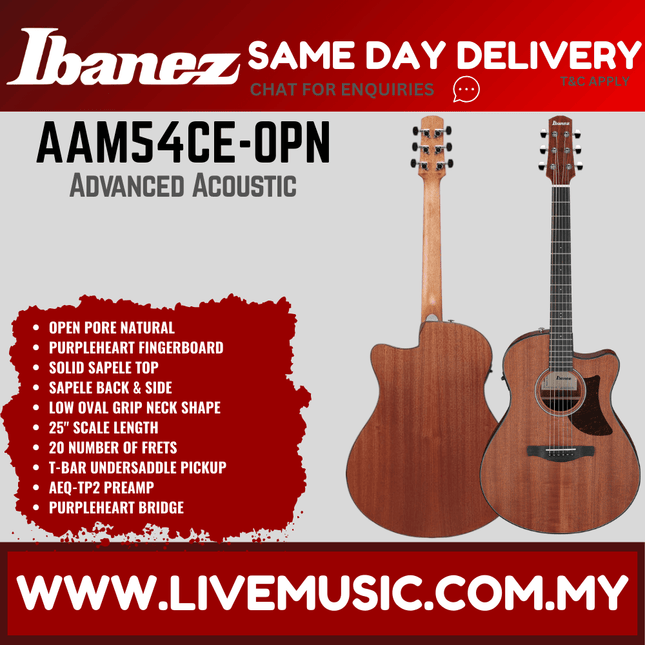 Ibanez AAM54CE-OPN Advanced Acoustic Series Acoustic Electric Guitar, Open Pore Natural (AAM54CEOPN/AAM54CE OPN)