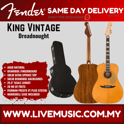 Fender King Vintage Acoustic Guitar w/Case, Aged Natural