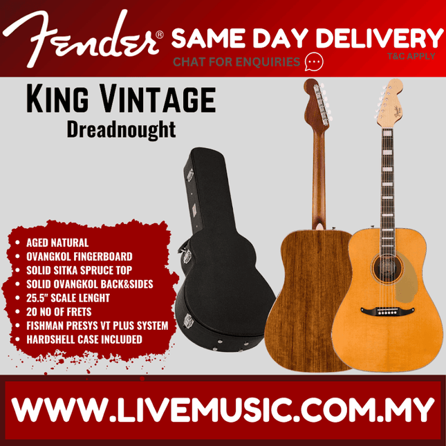 Aged natural dreadnought acoustic guitar with hardshell case