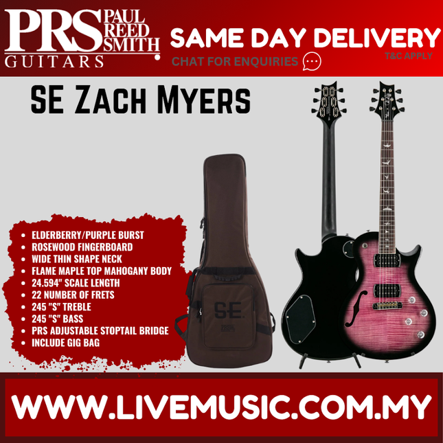 PRS SE Zach Myers Electric Guitar, Elderberry/Purple Burst