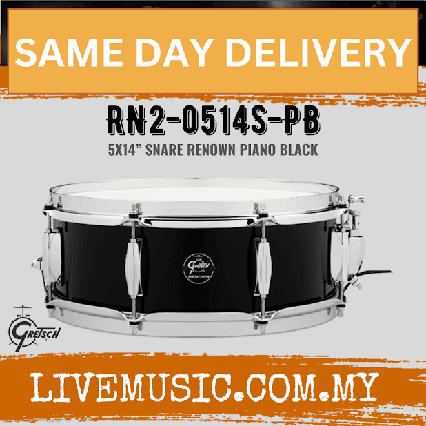 Gretsch RN2-0514S-PB Renown 5x14inch Snare Drum, Piano Black