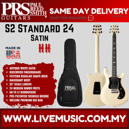 PRS S2 Standard 24 Satin Electric Guitar, Antique White Satin / Charcoal Satin / Tobacco Sunburst / Vintage Cherry Satin
