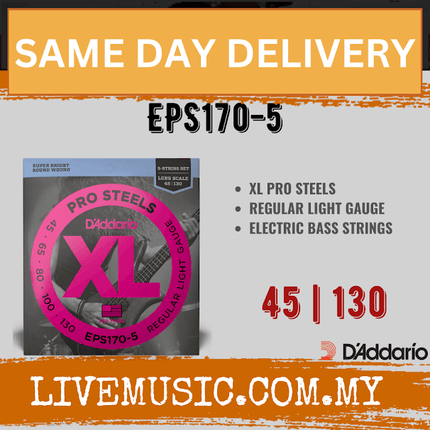 D'Addario EPS170-5 - ProSteels 5-String Bass Strings, Light, Long Scale (45-130)(DAddario/EPS170)