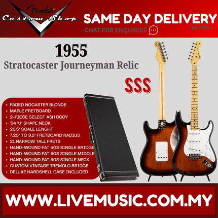 Fender Custom Shop 1955 Stratocaster Journeyman Relic Electric Guitar, Faded Violin Burst