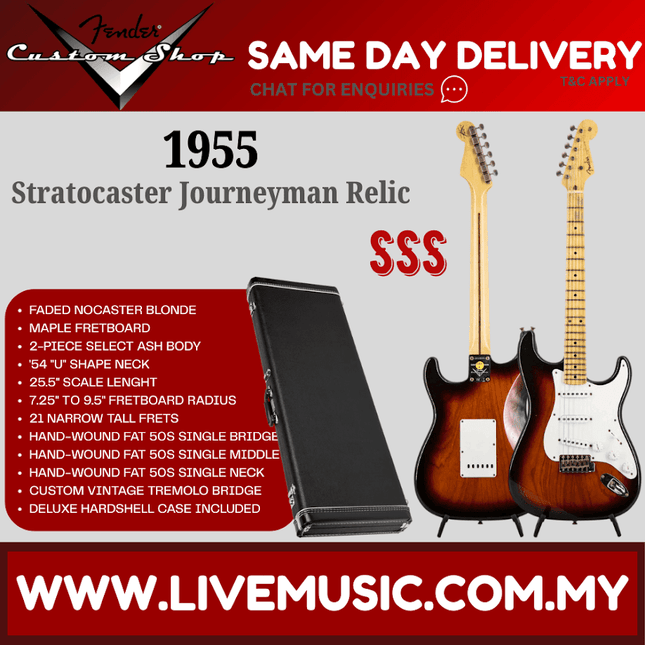 Fender Custom Shop 1955 Stratocaster Journeyman Relic Electric Guitar, Faded Violin Burst