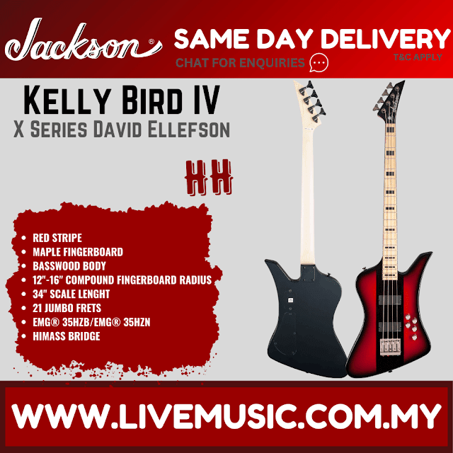 Jackson X Series Signature Dave Ellefson Kelly Bird IV Bass Electric Guitar, Maple FB, Red Stripe