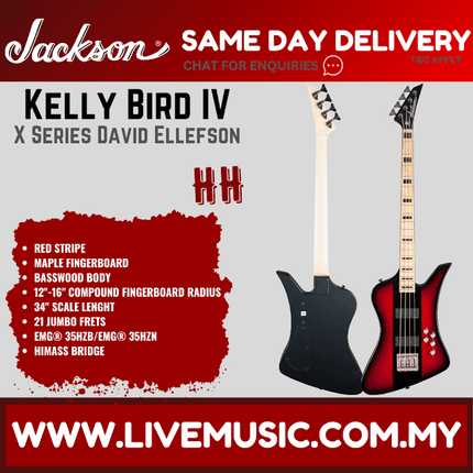 Jackson X Series Signature Dave Ellefson Kelly Bird IV Bass Electric Guitar, Maple FB, Red Stripe