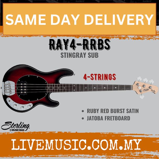 Sterling Ray4 Stingray 4-String Electric Bass Guitar Jatoba Fretboard - Red Ruby Burst Satin (Ray-4/Ray 4)