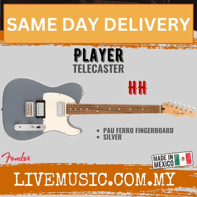 Fender Player HH Telecaster Electric Guitar, Pau Ferro Fretboard - Silver