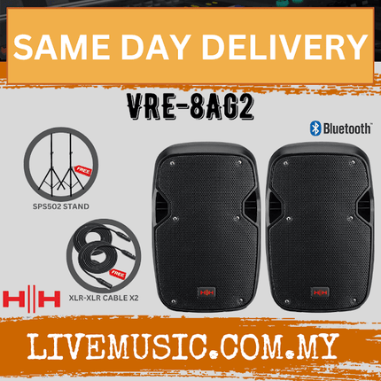 HH Electronic Vector VRE-8AG2 Active Bluetooth Speaker 8 inch With Speaker Stand And Cable - Each / Pair ( VRE8AG2 / VRE 8AG2 )