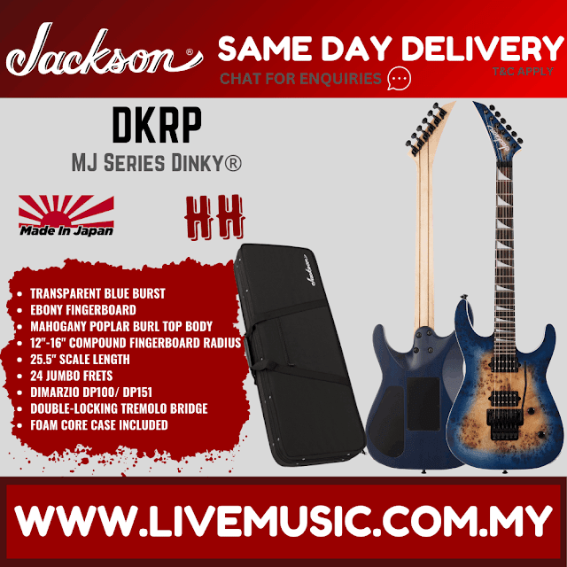Jackson MJ Series Dinky DKRP Electric Guitar, Ebony FB, Transparent Blue Burst