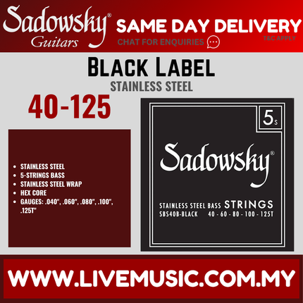 Sadowsky Black Label Stainless Steel 5-String Bass String Set, 040-125