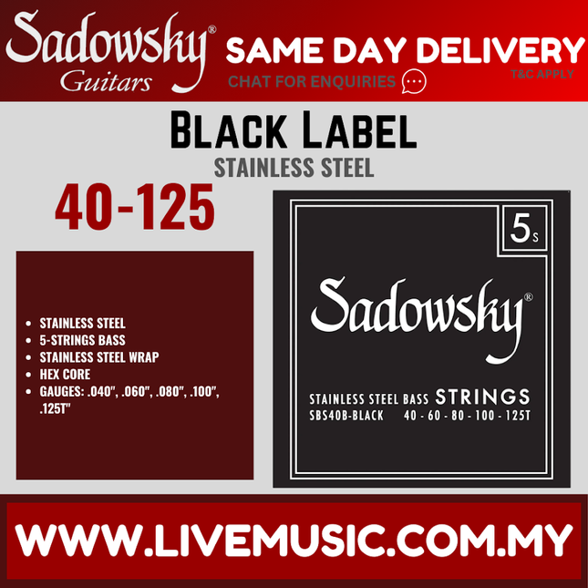 Sadowsky Black Label Stainless Steel 5-String Bass String Set, 040-125