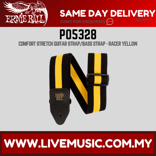 Ernie Ball 5328 Polypro Stretch Comfort Racer Guitar Strap, Yellow