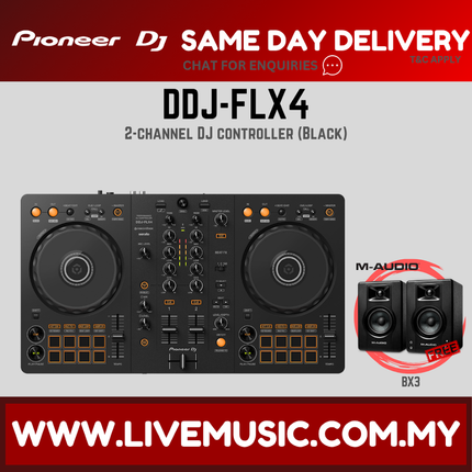 Pioneer DJ DDJ-FLX4 2-deck Rekordbox and Serato DJ Controller With Case - Black / White ( DDJ FLX4 / DDJFLX4 )