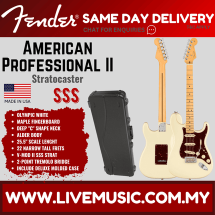 Fender American Professional II Stratocaster Electric Guitar, Maple Fretboard - Olympic White