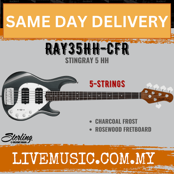 Sterling Ray35HH Stingray 5-String Electric Bass Guitar Rosewood Fretboard - Charcoal Frost (Ray-35HH/Ray 35HH)